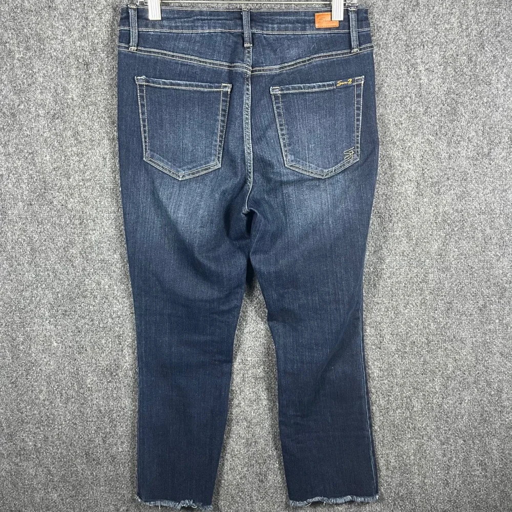 Seven7 High Rise Skinny Jeans Womens 8 Dark Wash Blue Raw Frayed Hem Stretch